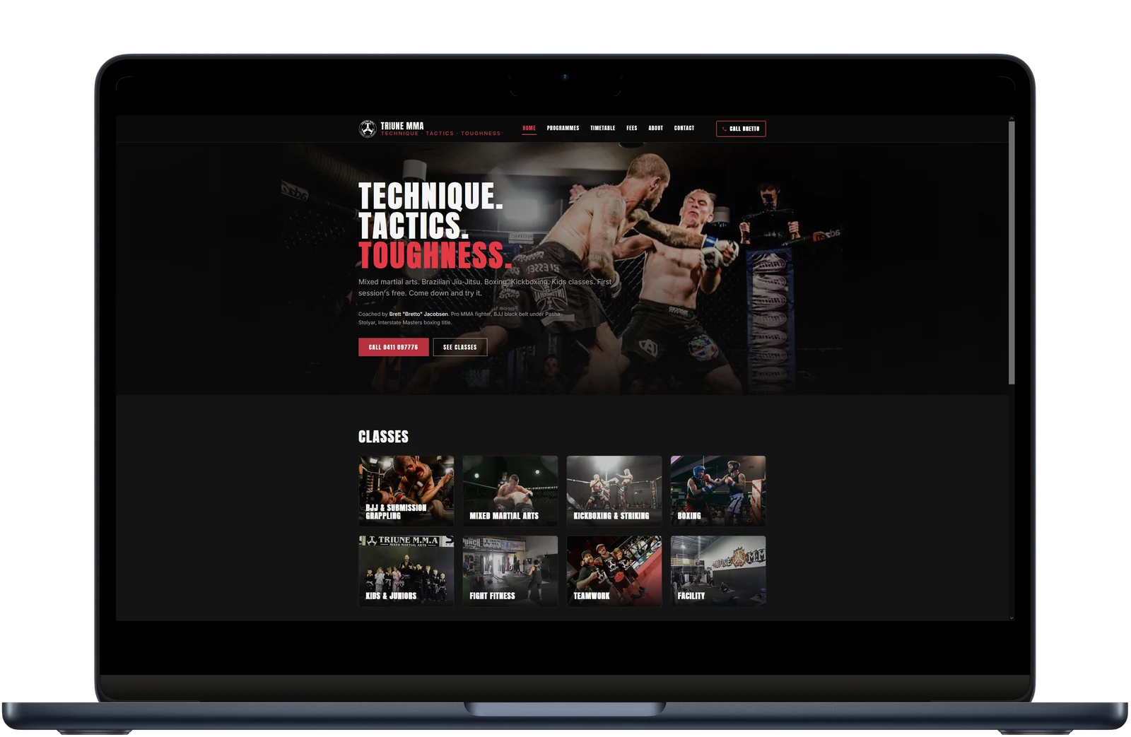 Triune MMA homepage on desktop